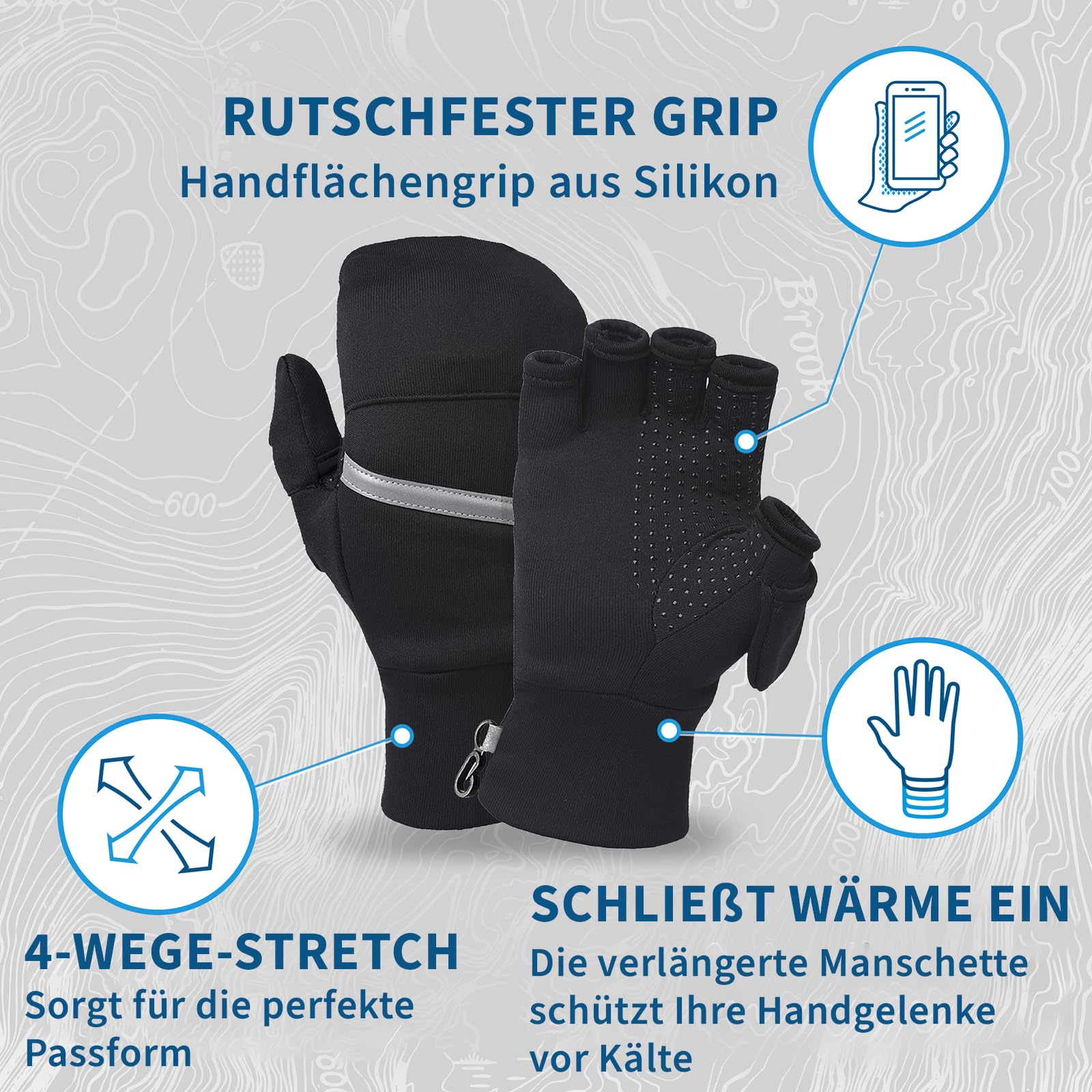 TrailHeads Trainingshandschuhe Wandelbar mit Powerstretch - Fingerlose Handschuhe für Damen - Wintersport- und Fahrradhandschuhe Damen
