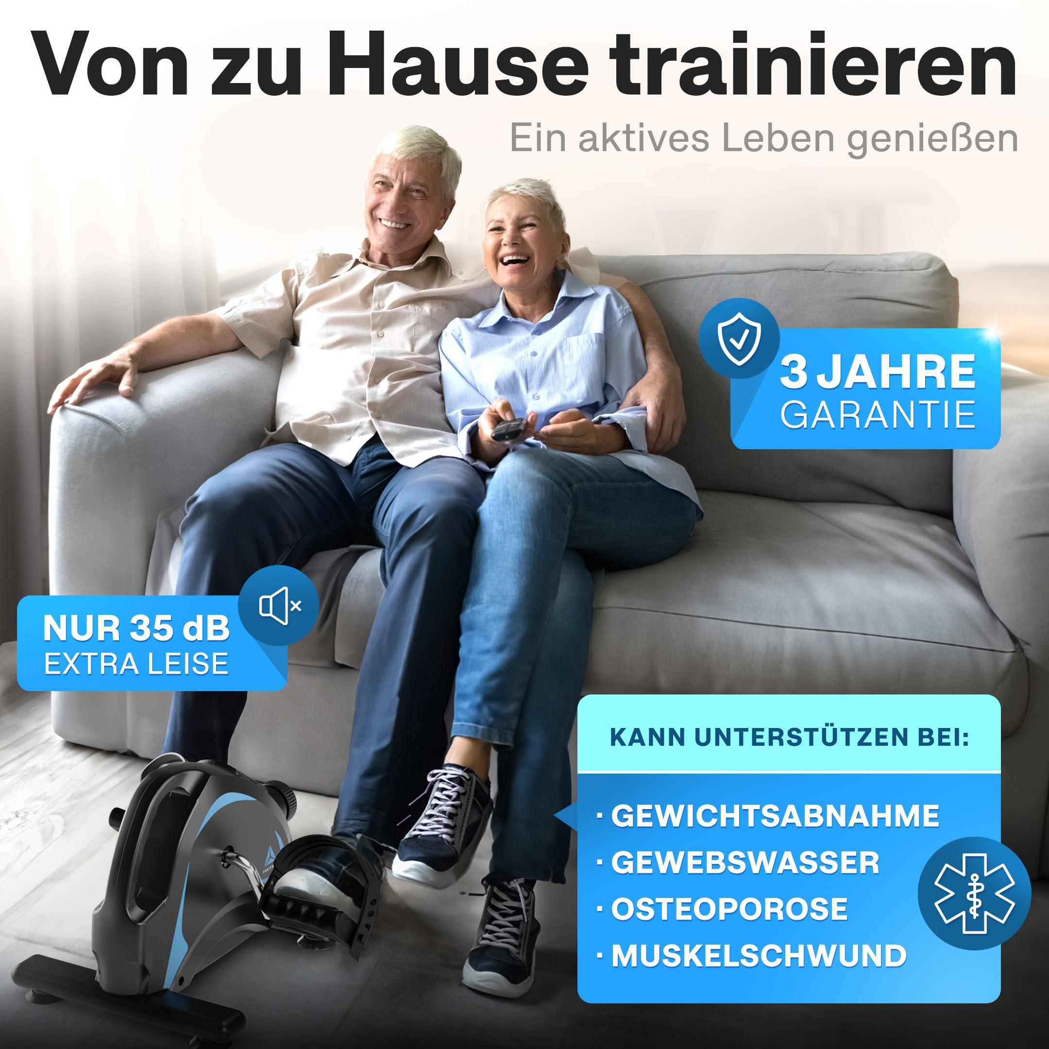 Gelenkschonender Pedaltrainer für Senioren LITE - Beintrainer im Sitzen mit 2in1 Pedalen - Mini Bike Inkl. Anti-Rutsch-Matte