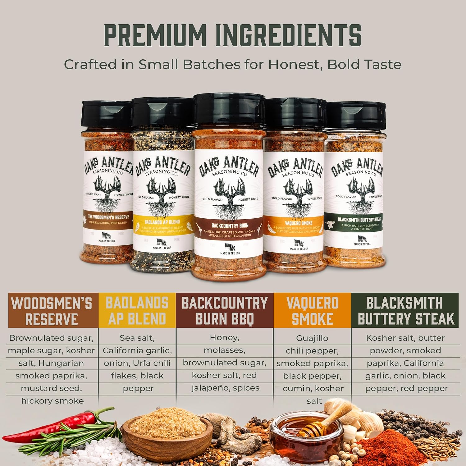 Oak & Antler 5-Blend Seasoning Bundle, Non-GMO, No MSG - 5oz 5pk image 3