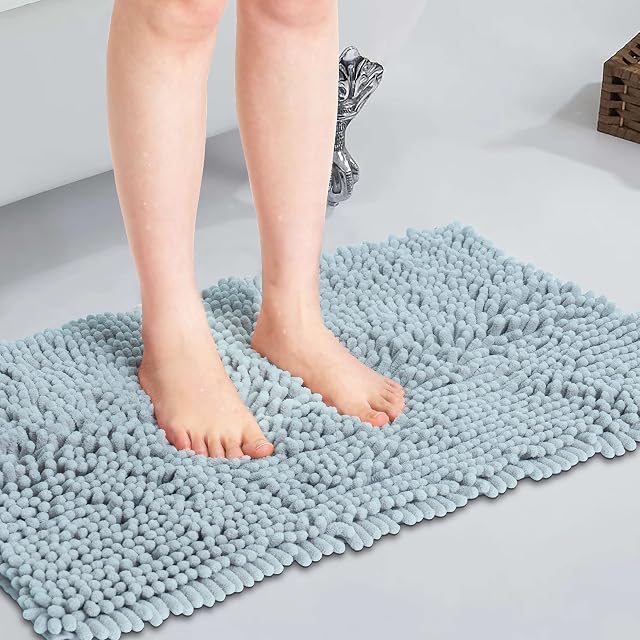 Amazon Brand - Umi Bath Mat 50x80, Chenille Non Slip Bath Mats for Bathroom, Absorbent Fluffy Bathroom Rug, Machine Washable Bathroom Mats for Shower, Tub and Floor,Blue