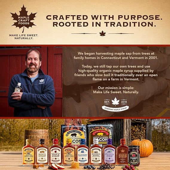 Maple Craft Foods Pumpkin Spice Maple Syrup Organic Vermont Maple Syrup with organic Pumpkin Spice Flavor, Gourmet Flavored Syrup for Pancakes, Coffee, Baking and Desserts, 6.8 oz