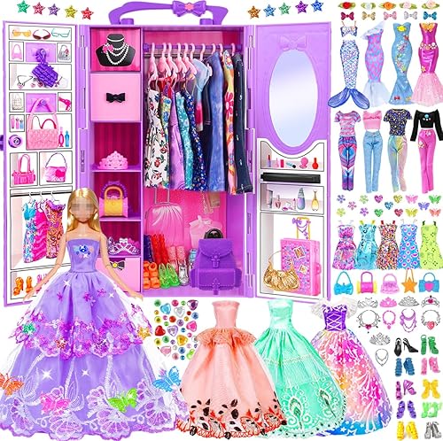 Vista 19 de iBayda Muñeca de moda de 11.5 pulgadas con accesorios de ropa de armario, incluye vestido de princesa, vestidos largos, trajes, zapatos, bolsos