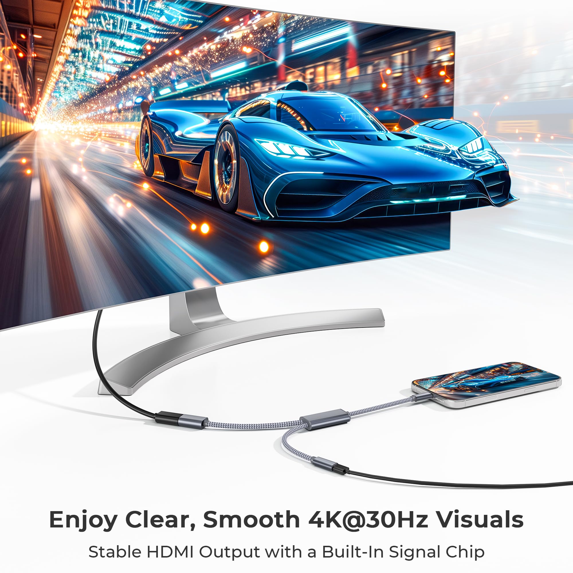 Basesailor Adaptateur USB C vers HDMI,2-en-1 Type C vers HDMI 4K@30Hz avec charge PD 100W femelle pour iPhone 17/16/15 Pro Max Plus,MacBook,iPad Air/Mini,Samsung S25/S24/S23,Steam Deck,Nintendo Switch