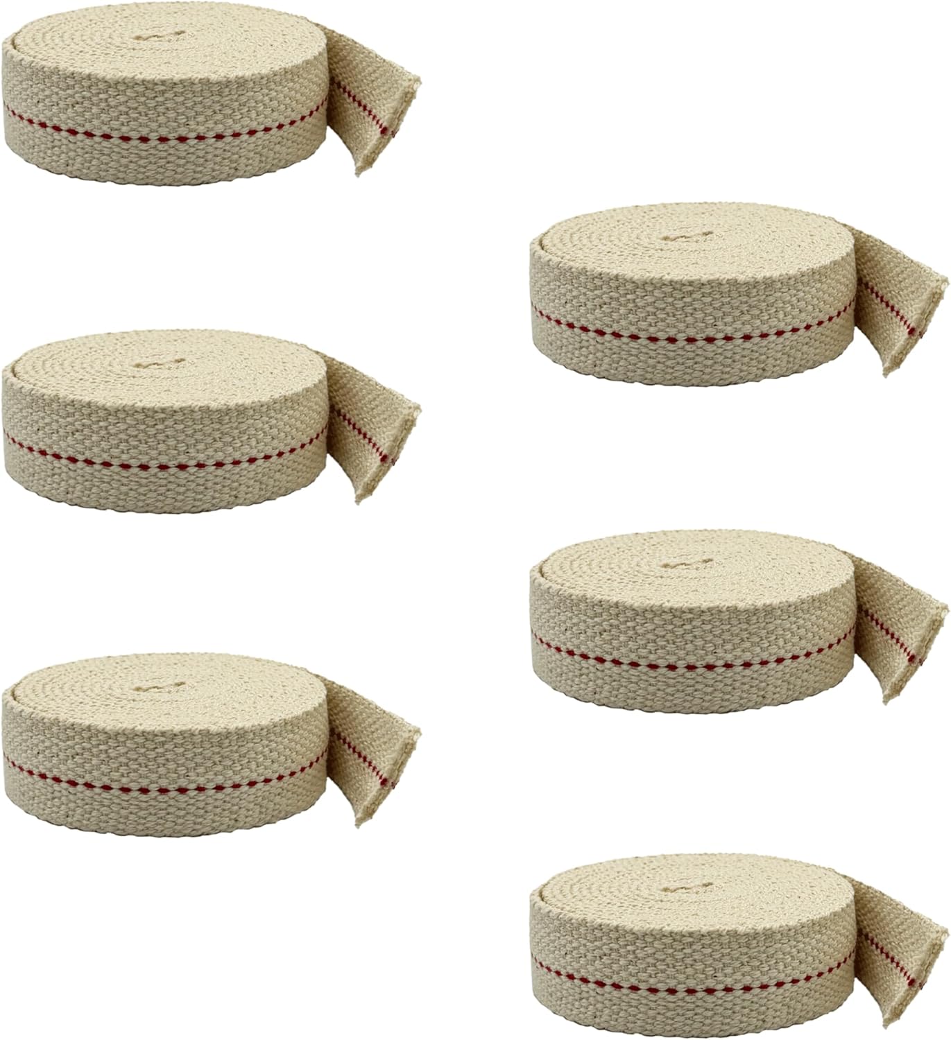 Light of Mine - 7/8" Inch 6' Foot, 100% Cotton Flat Wick - 6 Pack, for Paraffin Oil, Kerosene Based Lanterns, and Oil Lamps with Genuine Red Stitch (7/8" - 6' Roll, 6 Pack)