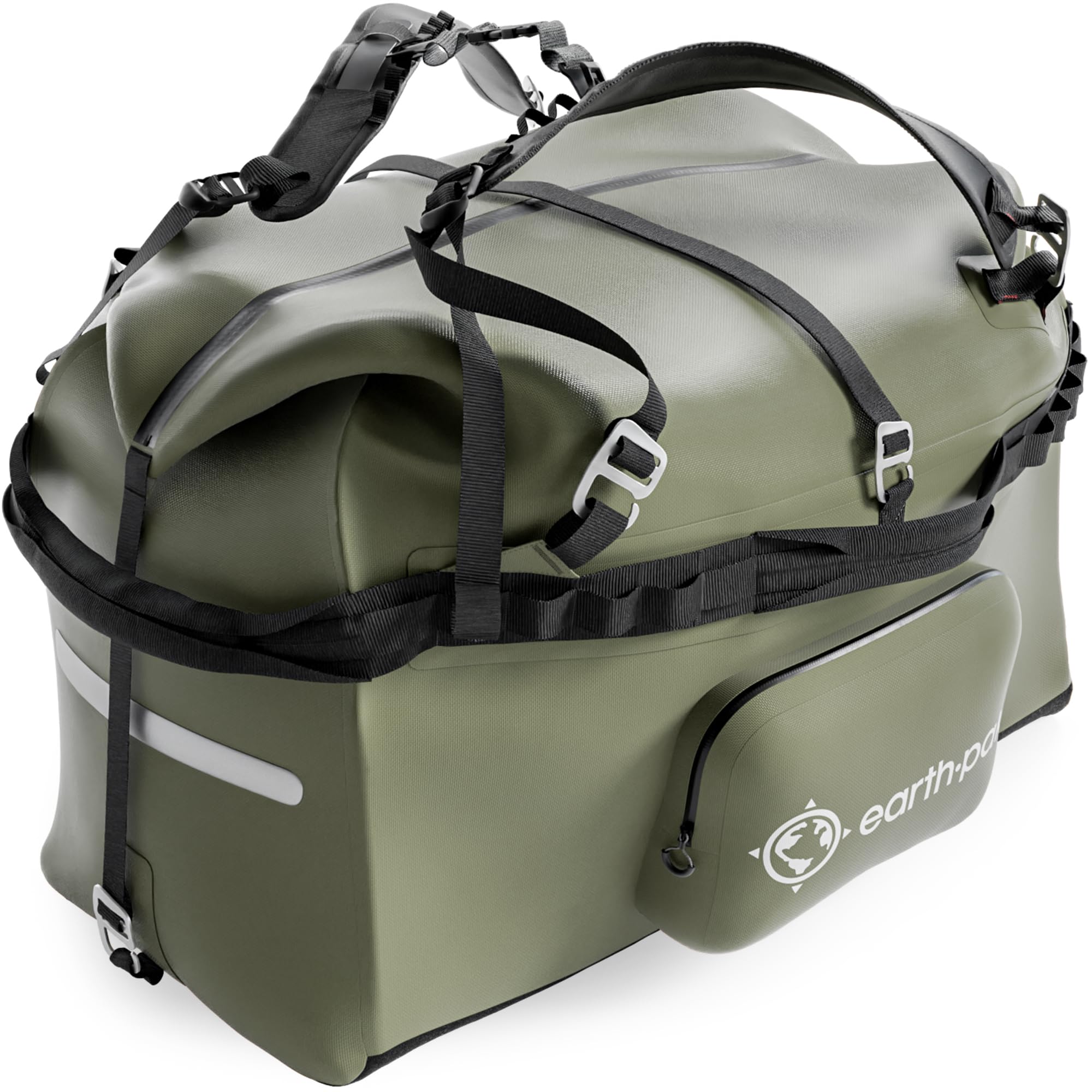Earth Pak Waterproof Duffel Bag - Large Dry Bag 1680D TPU Waterproof Bags - Heavy Duty Camping Bag - Waterproof Duffle Bag 8x8 Popout Pocket- Boat Bag- Marine Dry Bags for Kayaking