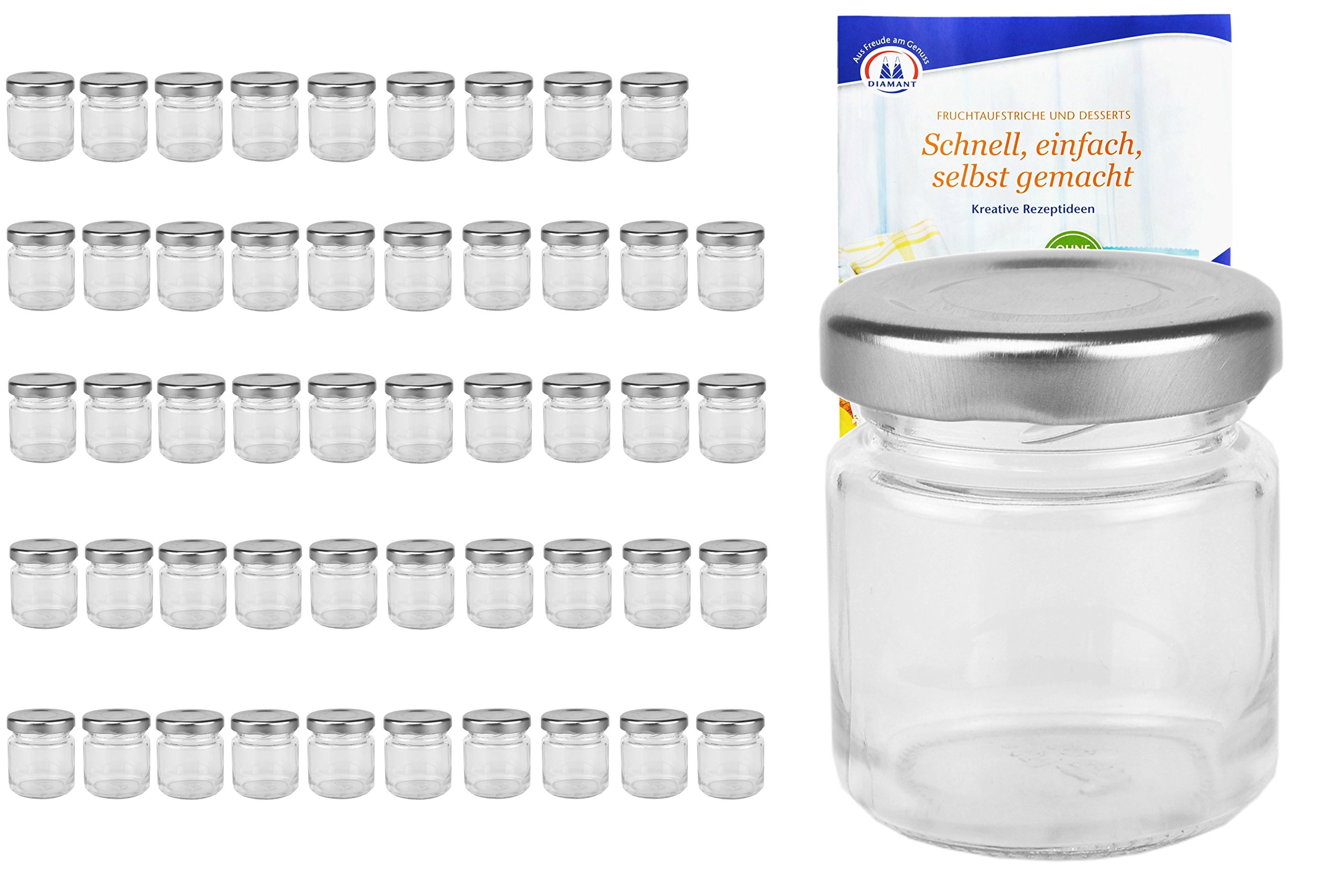 MamboCat 200er Set Mini-Sturzgläser 53 Ml Mit Silbernen Deckeln – Inkl. Rezeptheft Zum Einkochen & Einmachen