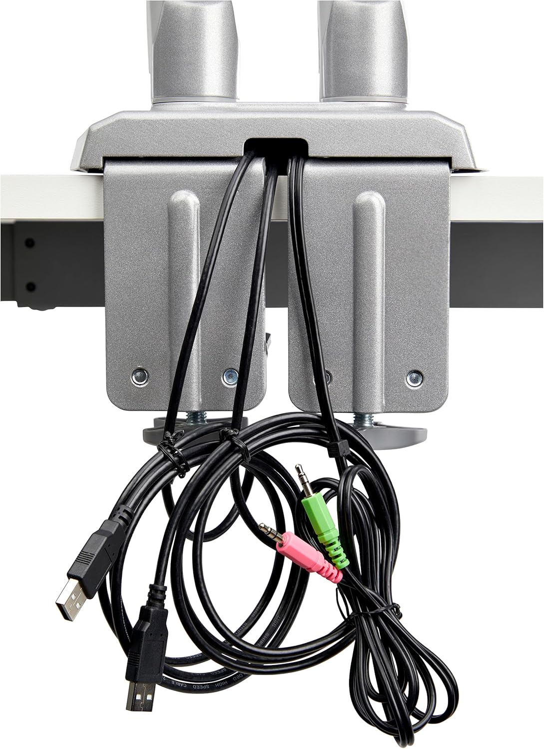 StarTech.com Desk Mount Dual Monitor Arm with USB/Audio, Desk Clamp Ergonomic VESA Mount for up to 32" (17.6lb/8kg) Displays