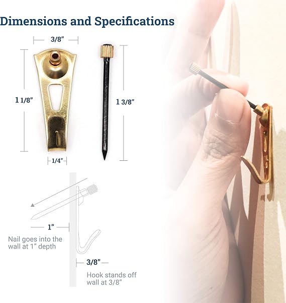 PHS 30 lb Plaster Wall Picture Hanging Hooks with Nails, 25 Pack