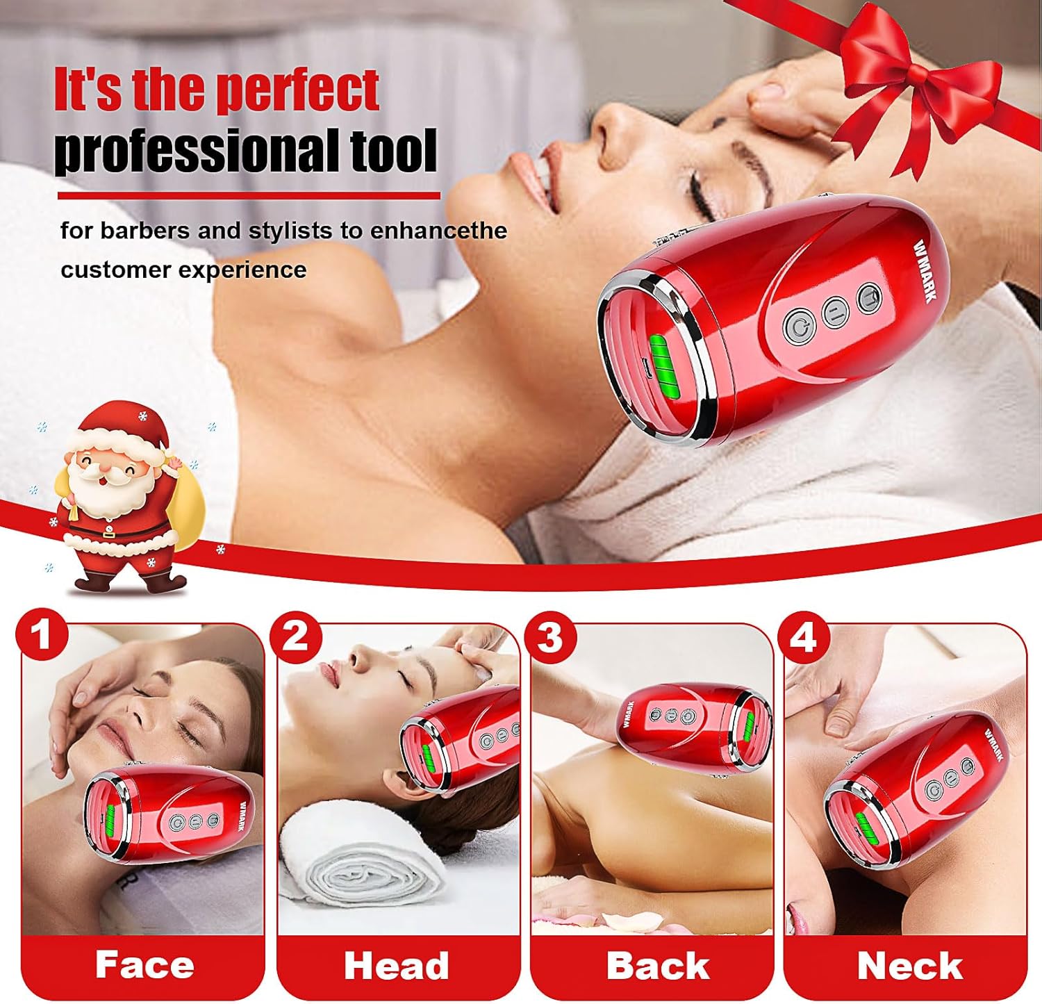 WMARK Barber Massager/Cordless HandheldMassager, Charge Neck/Legs/Hand/FaceMassager, 2 Massage Nodes 2600AMH,Red - Image 3