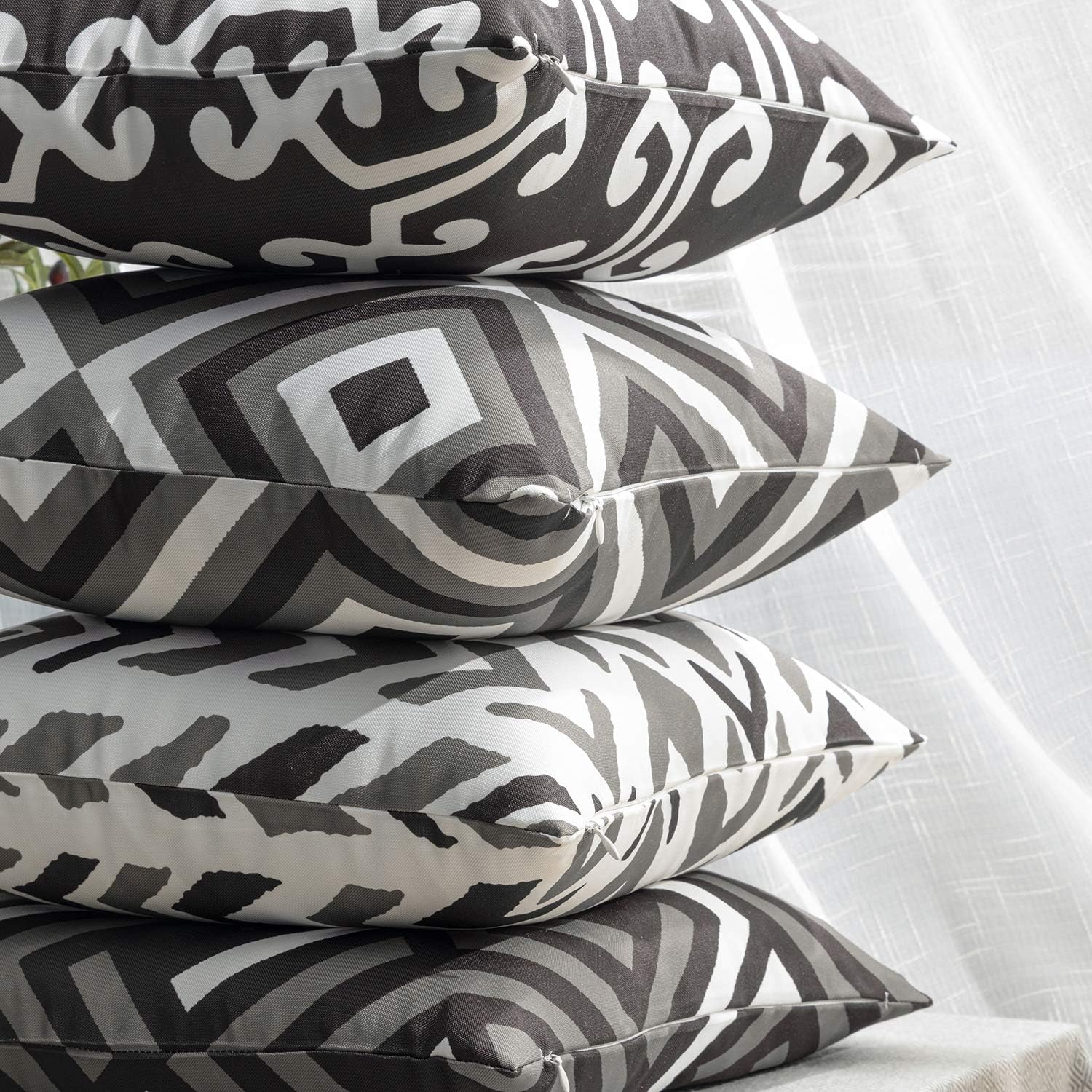 Phantoscope Set of 6 Geometric Pattern Double Side Print Decorative Throw Pillow Case Cushion Cover, Black and Grey, 18 x 18 inches 45 x 45 cm