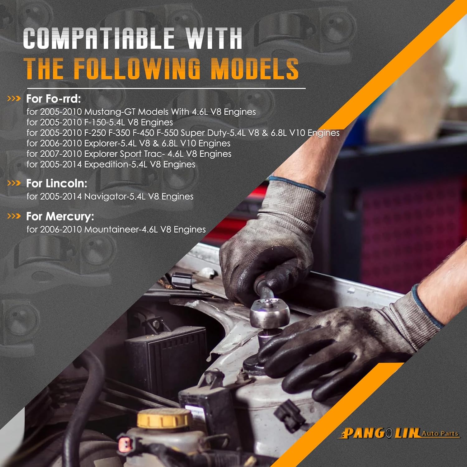 PANGOLIN 48PCS Engine Rocker Arms Lifters Kit fit for Explorer Mustang F-250 F-350 F-450 2004 2005 2006 2007 2008 2009 2010 4.6L-6.8L V8 SOCH 24v, Replace OE 3L3Z-6564-BA 5L1Z-6500A