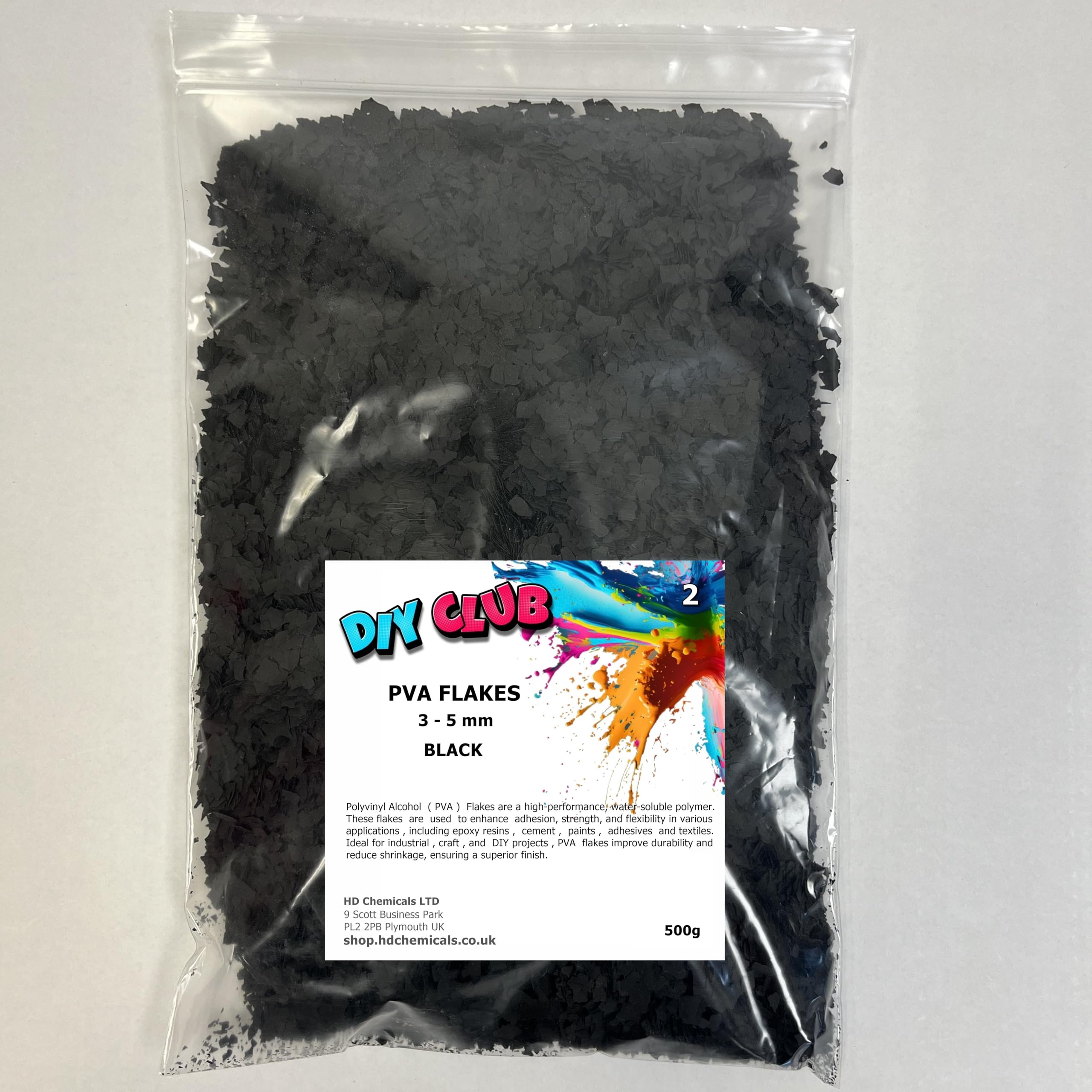 Epoxy Resin PVA CHIPS FLAKES 3-5mm Garage Floor, Decorative Coating, Art and Crafts (BLACK, 500)