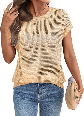 Ivicoer Womens Summer Tops Crochet Cap Sleeve Sweater Hollow Out Beach Vacation Clothes Trendy 2026