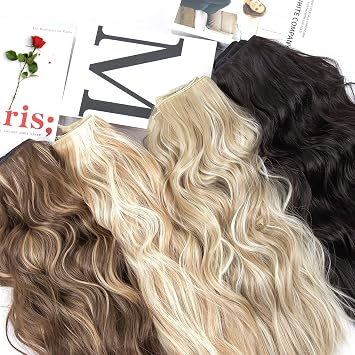 Brown Hair Extensions Clip ins, 4Pcs Long Wavy Synthetic Clip in Hair Extensions for Women Girls (Color: Brown)