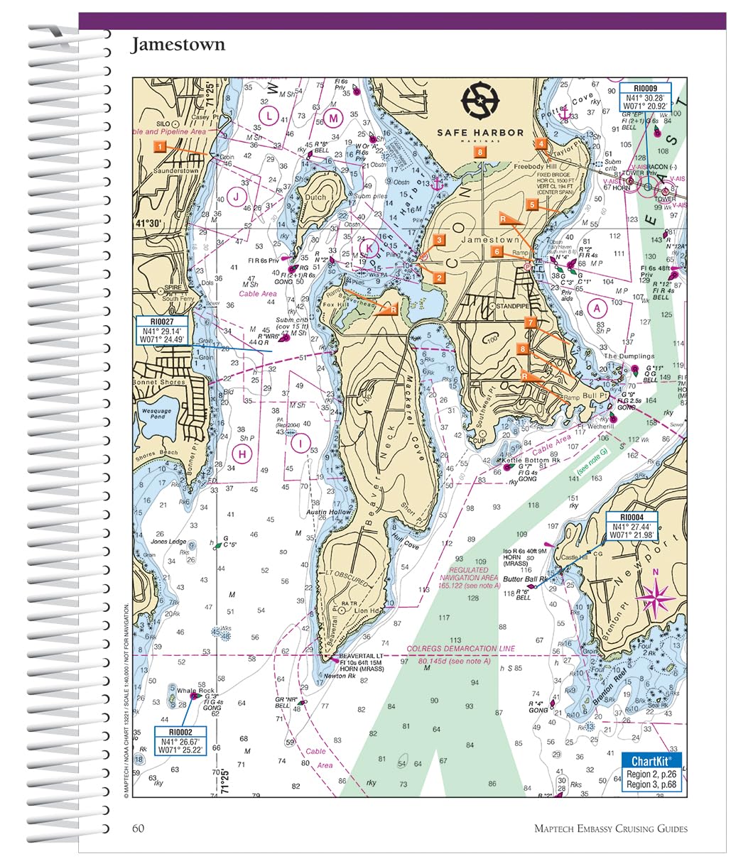 Maptech Embassy Cruising Guide, New England Coast 17th Edition, Block Island to Canadian Border, Coastal Navigation Guide with 900+ Facilities, Spiral-Bound, 626 Pages      Spiral-bound – July 9, 2025