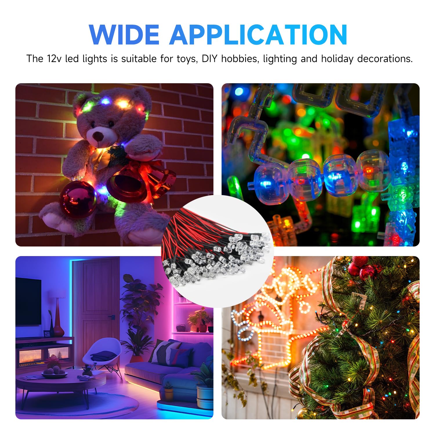 60PCS 12V Pre Wired Mini Led Diode Lights 5mm Led Micro Lights with 60PCS Plastic Holders (Purplex10 Redx10 Greenx10 Orangex10 Bluex10 Whitex10) YY011 image 5