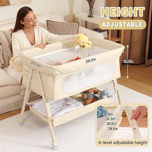 Miniatura 2 de Cuna de bebé para recién nacido, moisés de bebé con malla transpirable y colchón, cuna fácil de mover para recién nacidos con ruedas bloqueables,