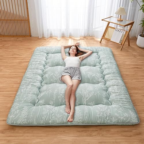 Miniatura 7 de Aigbiot Colchón de futón japonés plegable de tatami, tapete de dormir enrollable con funda lavable para adultos, niños, invitados, individual,