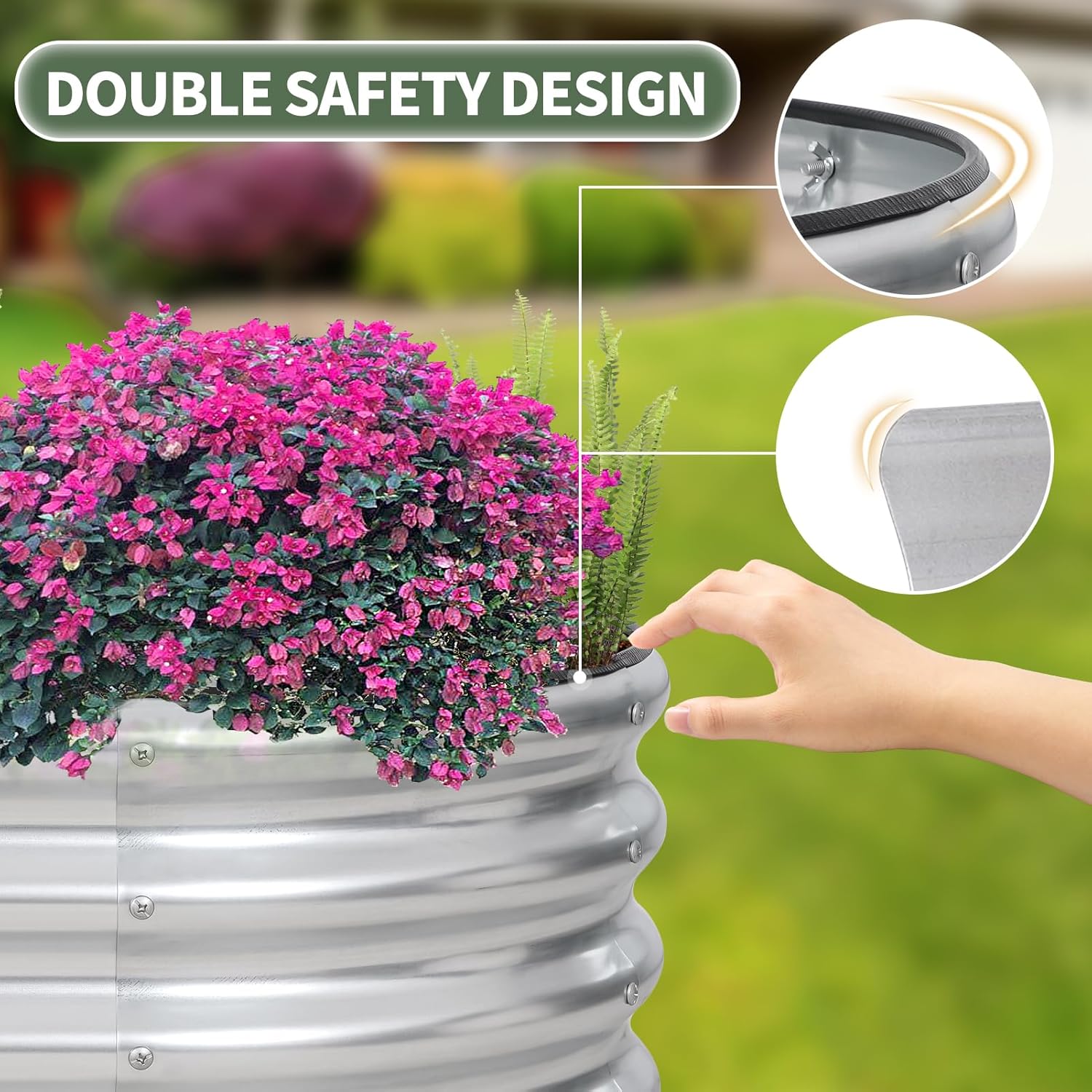 Galvanized Raised Garden Bed- Planter Garden Boxes Outdoor, Raised Beds for Gardening, 4x2x1ft Metal Garden Bed Kit for Vegetables Flower, Planter Raised Bed with Protective Tape & Tools.Silver-4pack