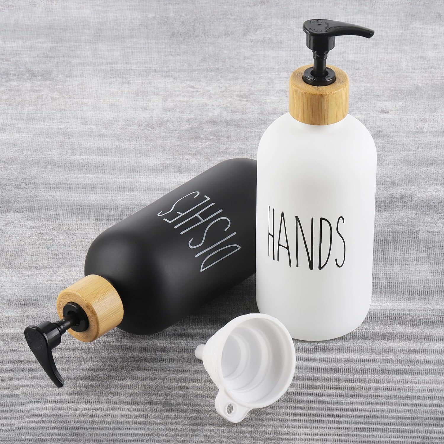 Tbestmax Kitchen Soap Dispenser Set, 4 Pack 16oz Hand and Dish Soap Dispenser with Funnel and Wood Tray for Kitchen and Bathroom Decor, Black & White