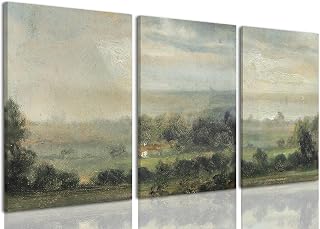 IBHJSART Framed Canvas Vintage Wall Art,Landscape Decor Prints,Set of 3 Nature Countryside Art Retro Painting Fields Tranquil Pictures Artwork Rustic for Living Room Bedroom Bathroom