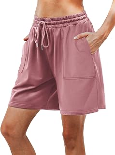 Womens Cotton Sweat Shorts Casual Summer Loose Athletic Short Drawstring Waist Lounge Running Shorts with Pockets