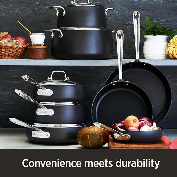 All-Clad E7859064 HA1 Hard Anodized Nonstick Dishwasher Safe PFOA Free 10-Inch & 12-Inch Fry Pan Cookware Set, 2-Piece, Black