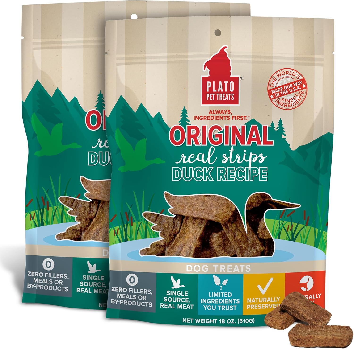 PLATO Pet Treats Real Strips - Air-Dried Meat Bars for Dogs - Delicious, Limited Ingredient Dog Treats - Grain Free Dog Treats - Original Real Strips Salmon 18oz - 2 Pack