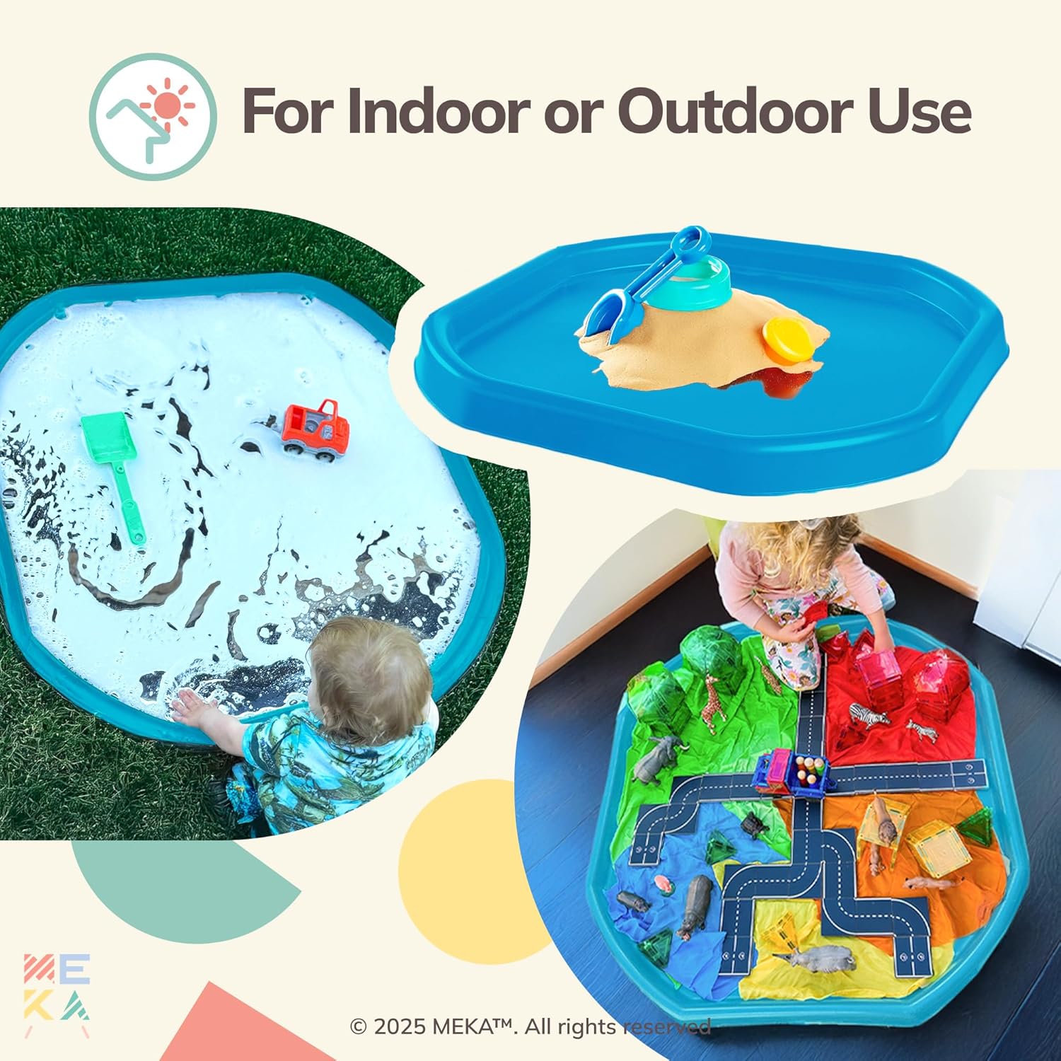 MEKA Small 28"x28" Tuff Tray Blue, Indoor Activity Sensory Tray Children, Outdoor Play Sand and Water Tray for Toddlers and Kids, Toy Boys Girls