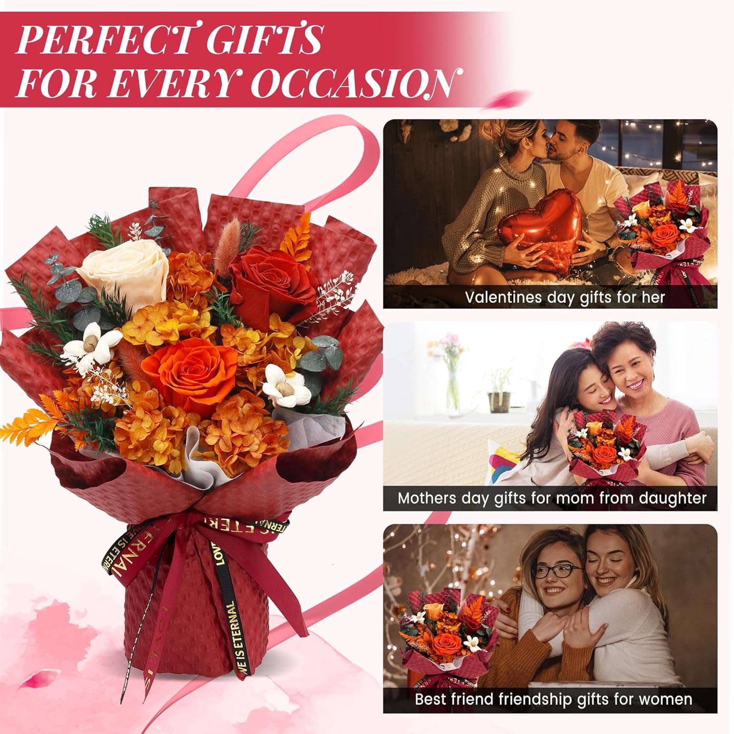 VTJMB Flowers for Delivery Prime Tomorrow, Preserved Flower Bouquet with Box, Birthday Dried Flowers Gift for Women, Mothers Day Gifts for Mom, Wife, Grandma, Friends