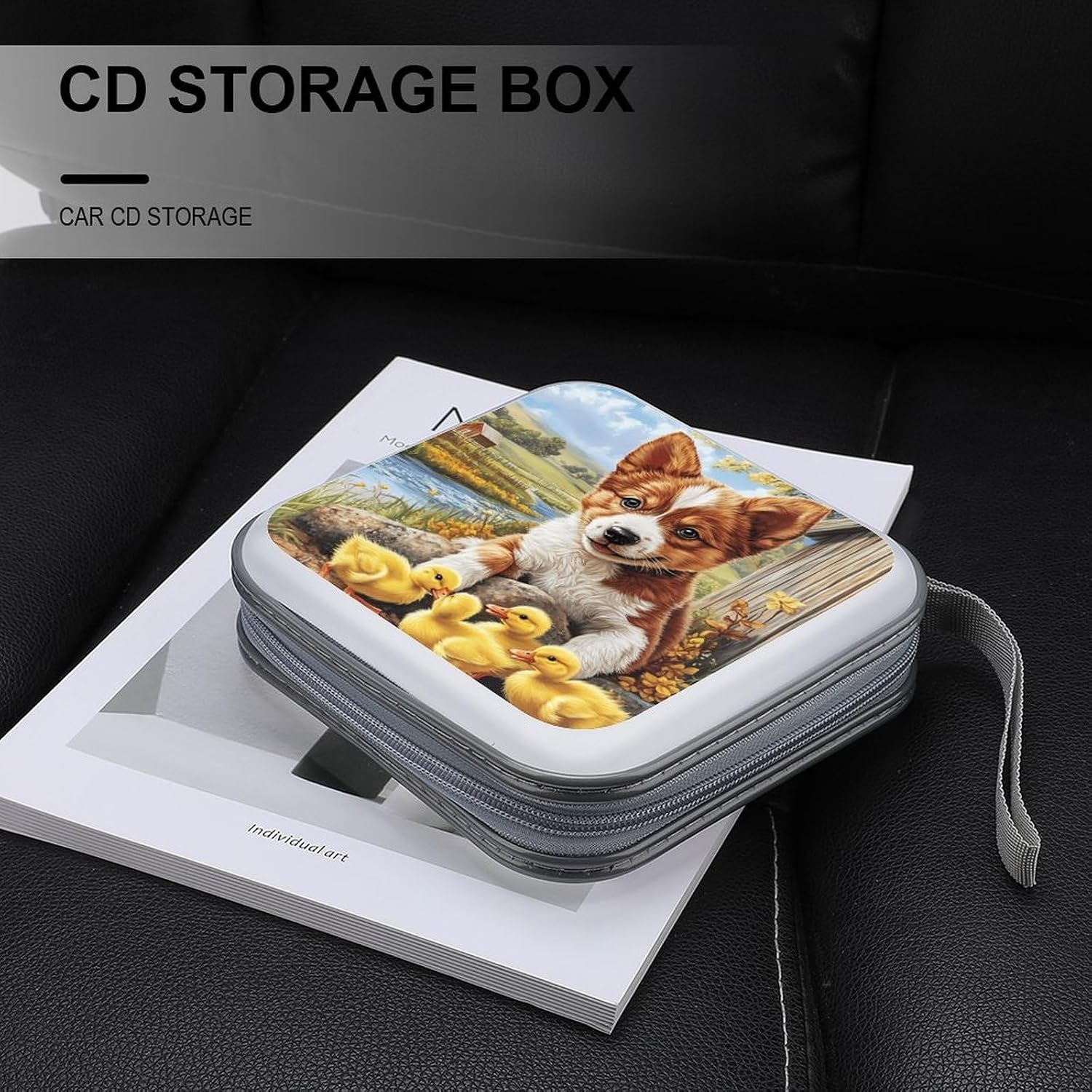 Puppy Dog Yellow Ducklings CD Case DVD Storage Holder Binder 40 Capacity | protective,hard case,protable loop,travel car use,zippered closure