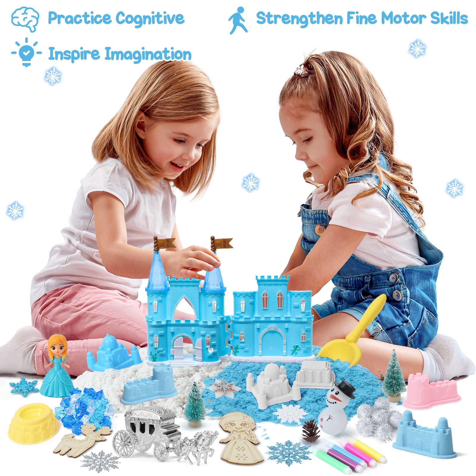 Vamei Sable Magique, Frozen Bac à Sable Magique avec 900g Coloré Sable, Chateau, Jouet Reine des Neiges, Jouets Sensoriels Jouets de Sable Cadeau Reine des Neiges pour Enfant Garçon Fille 3 4 5 6 Ans