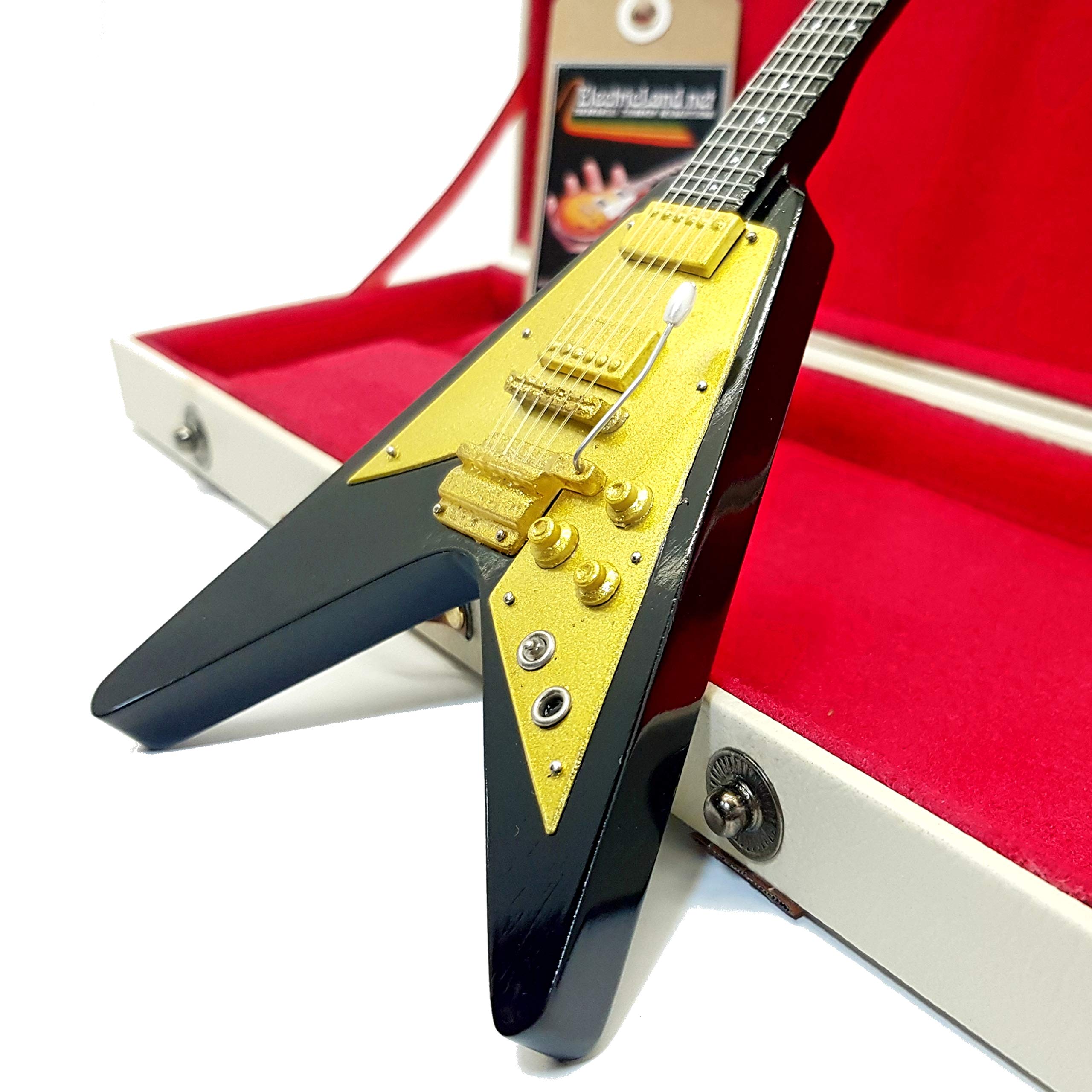 Mini Guitar Lenny Kravitz Flying V Gold Replica Model + Hard Case