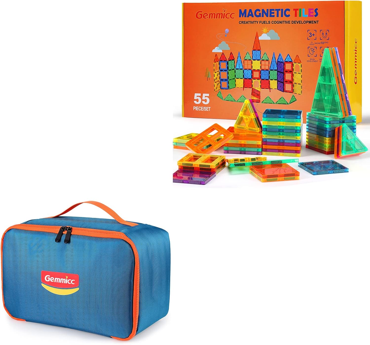 Gemmicc 55PCS Magnetic Tiles Set +Storage Bag