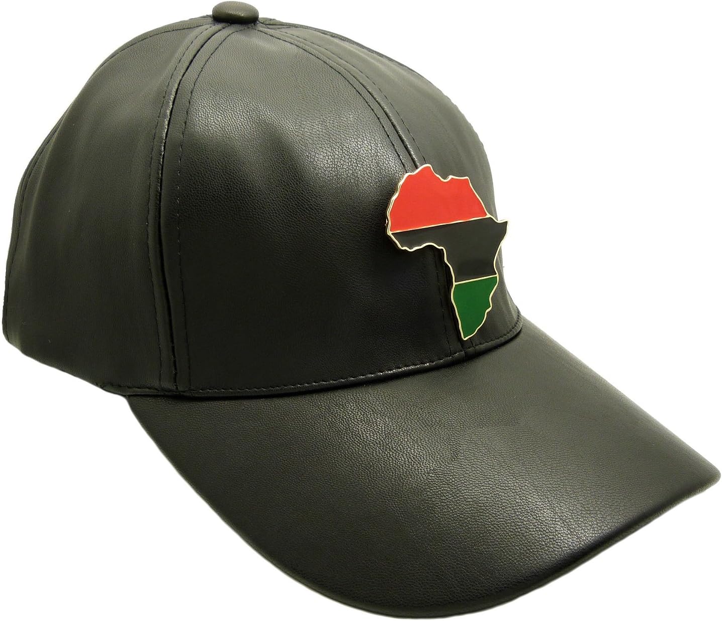 Unisex Faux Leather Baseball Cap w/Nefertiti, Ankh, Gye Nyame, Fist, Eye of Heru in Africa Map Piece