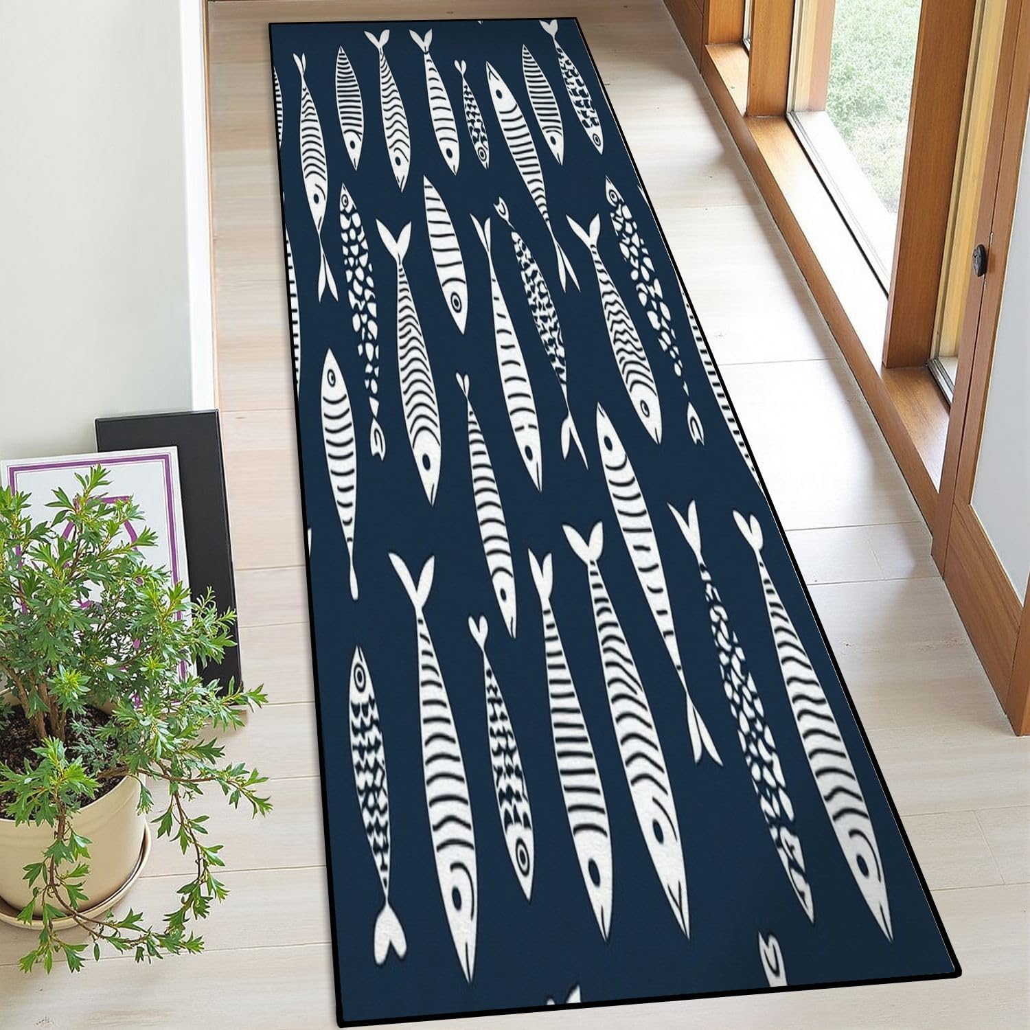 Runner Rug Washable 2x6 Cute Sardines Wave Kids Seamless Pattern Used Textile Paper Non-Slip Hallway Area Rug Indoor Outdoor Home Decor for Entryway Bathroom Kitchen Carpet Yoga Floor Mat