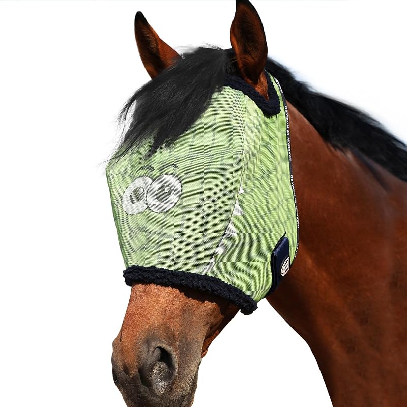 Máscara contra moscas para cavalos Harrison Howard com malha respirável, proteção UV e acabamento em fleece, Crocodile, Tamanho Médio (Arabian)
