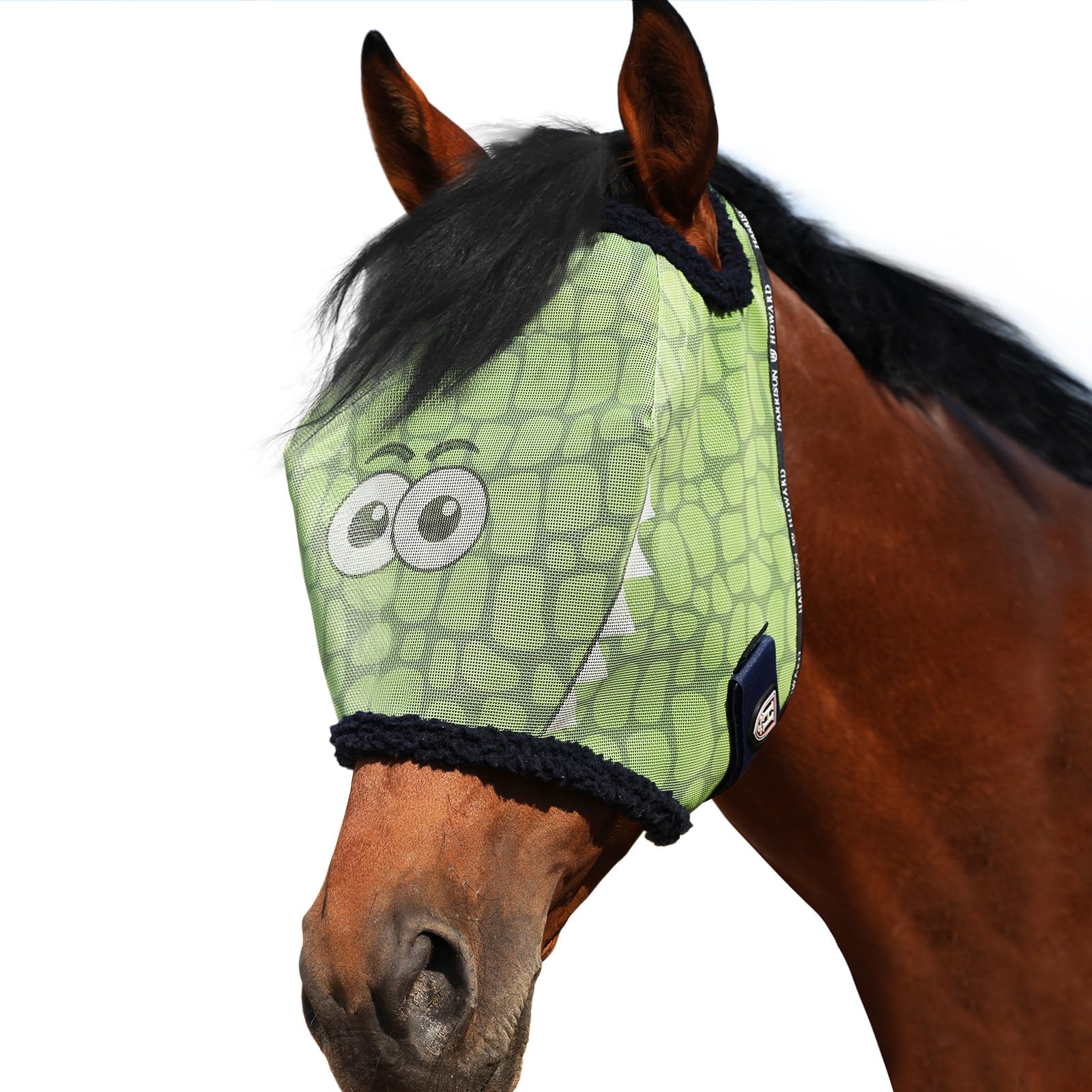 Harrison Howard All Round Mesh Horse Fly Mask UV Protective with Fleece Padded Edging and Fun Prints Forelock Opening Design Mask for Horse Crocodile Medium