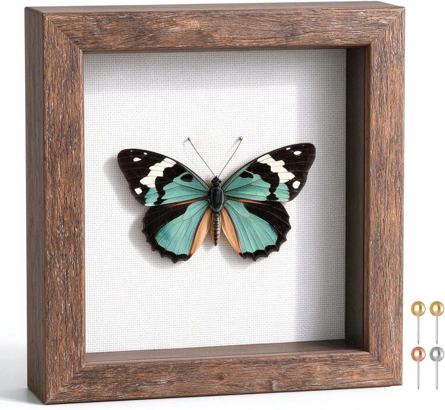 Califortree 5x5 Small Shadow Box Picture Frame with Soft Linen Back - Push Pins Included, Memory Shadow Box Display Case for Bouquet Awards Medals Wedding Photos and More, Rustic Brown