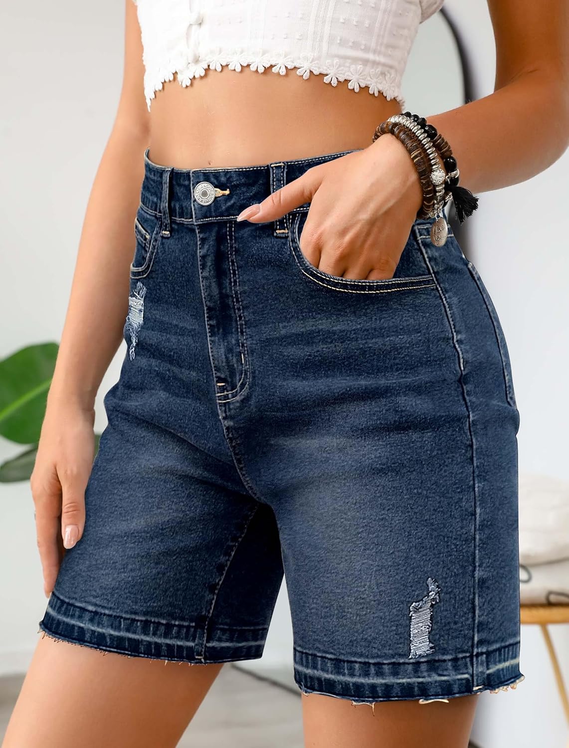 Eddoyee Women Bermuda Denim Shorts - High Waisted Baggy Denim Jorts Loose Fit Wide Leg Jean Shorts with Pockets - Image 2