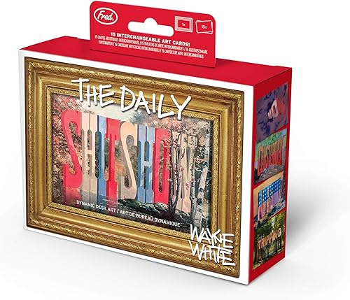 Miniatura 7 de Fred Daily Shitshow de Wayne White - Arte de escritorio audaz con 15 tarjetas de arte intercambiables en un marco dorado, expresa tu estado de