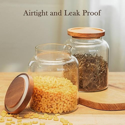 Miniatura 5 de Recipiente de almacenamiento de vidrio hermético para alimentos, recipiente de cocina con tapas de madera, 60 onzas de boca ancha, organización de