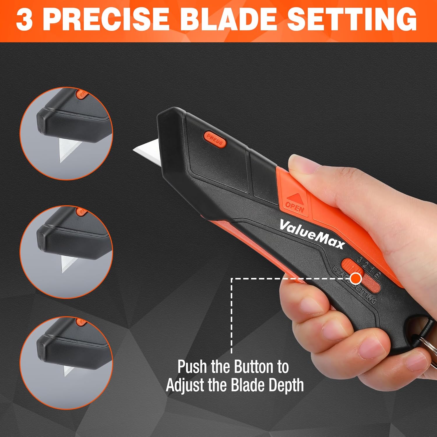 ValueMax 2-Pack Box Cutter Knife, Cardboard Cutter with Self-Retracting 3-Position Locking Blade, Safety Sheath, Lanyard, Extra 18 Blades Included, Blade Storage Design