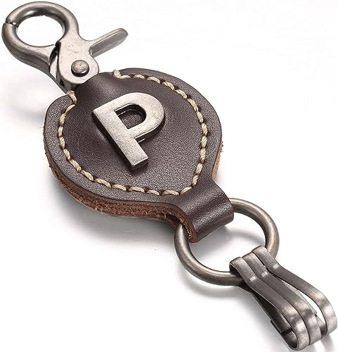 Leather Keychain For Men, Single Letter Alphabet with Easy Clasp