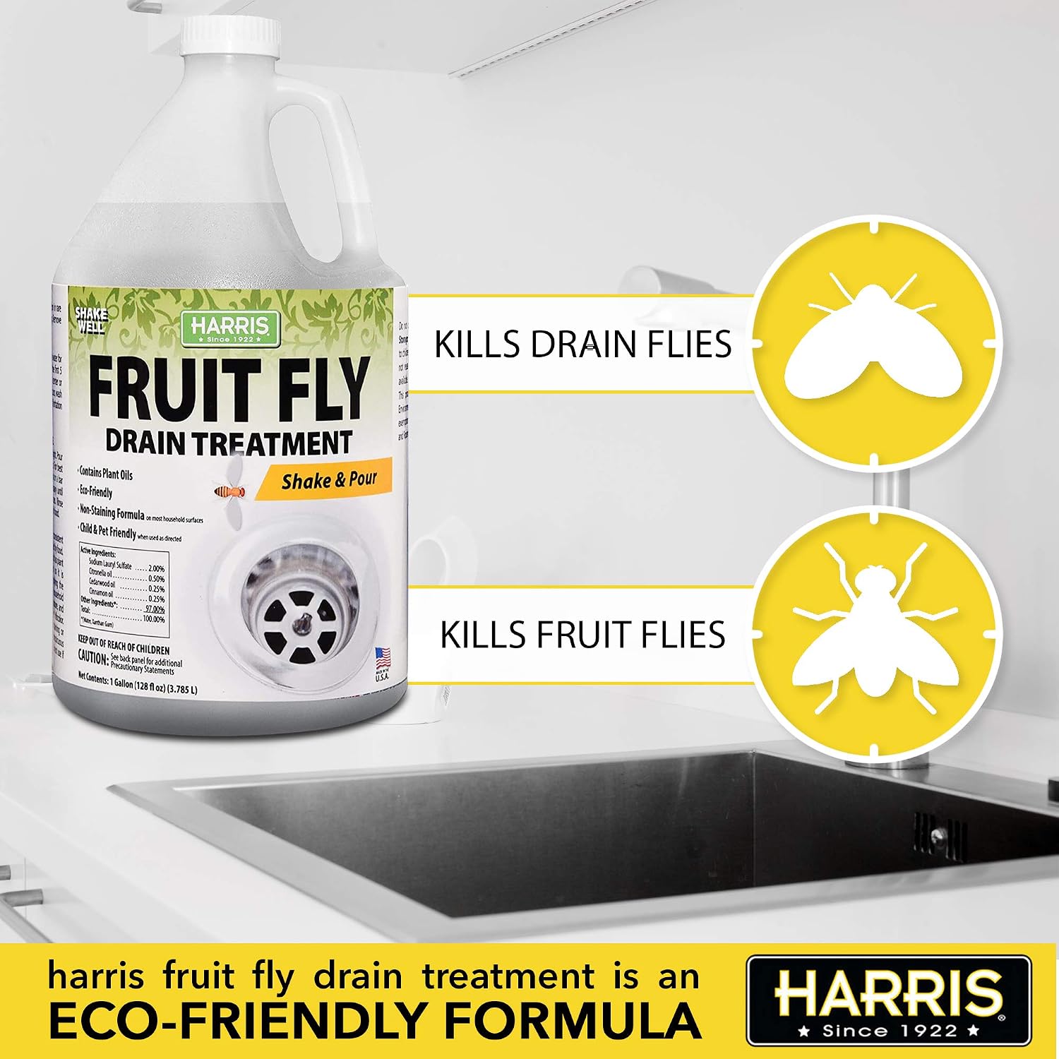 Harris Fruit Fly Drain Treatment Gel, Drain and Fruit Fly Killer for Indoor, 128oz