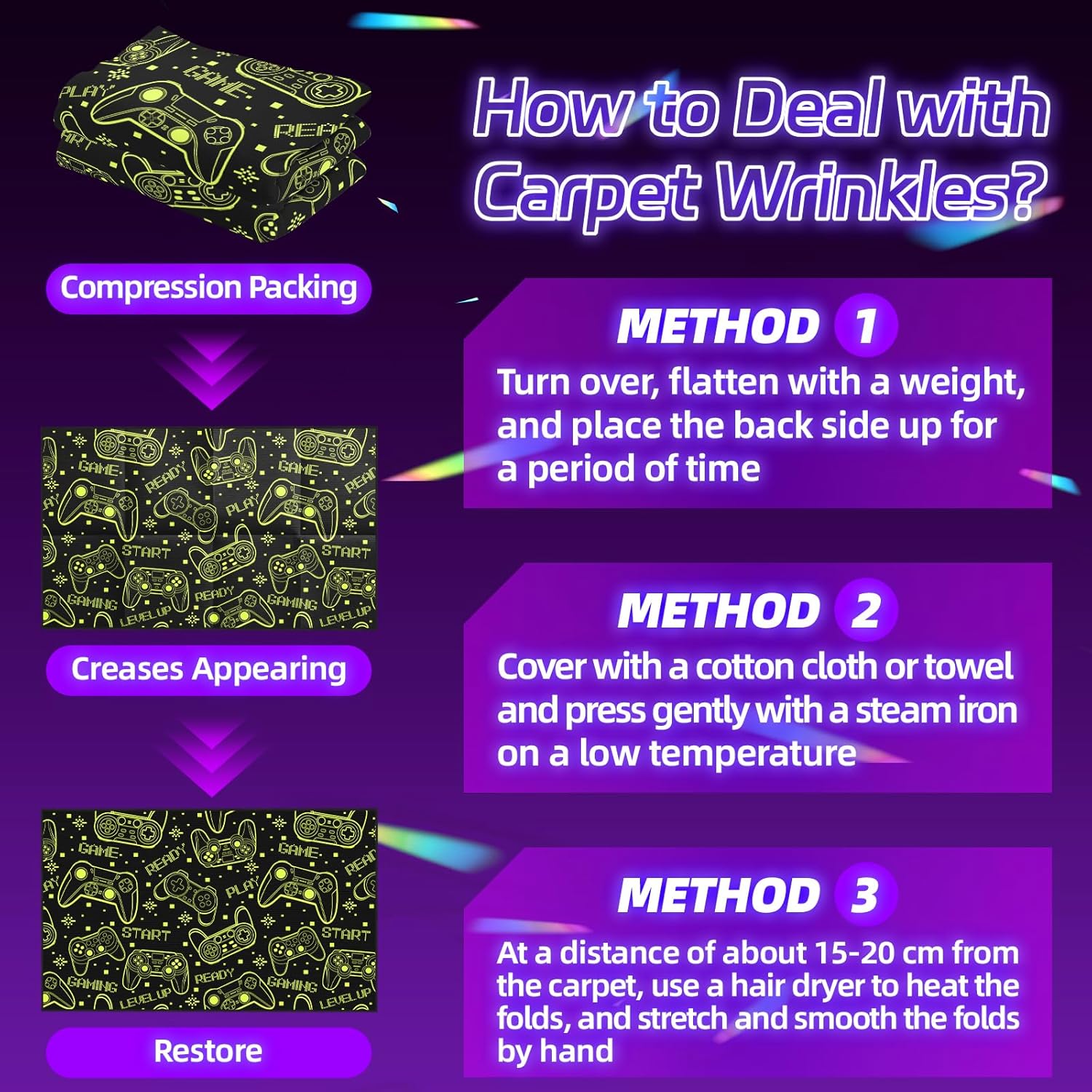 Gamer Gaming Rugs for Boys Teens-Game Area Rug for Gaming Room Decor Colorful Gamepad Game Rug for Bedroom, Playroom, Dorm, Gamer Player Room Non-Slip Floor Mat Gaming Area Carpets 59×35 Inches