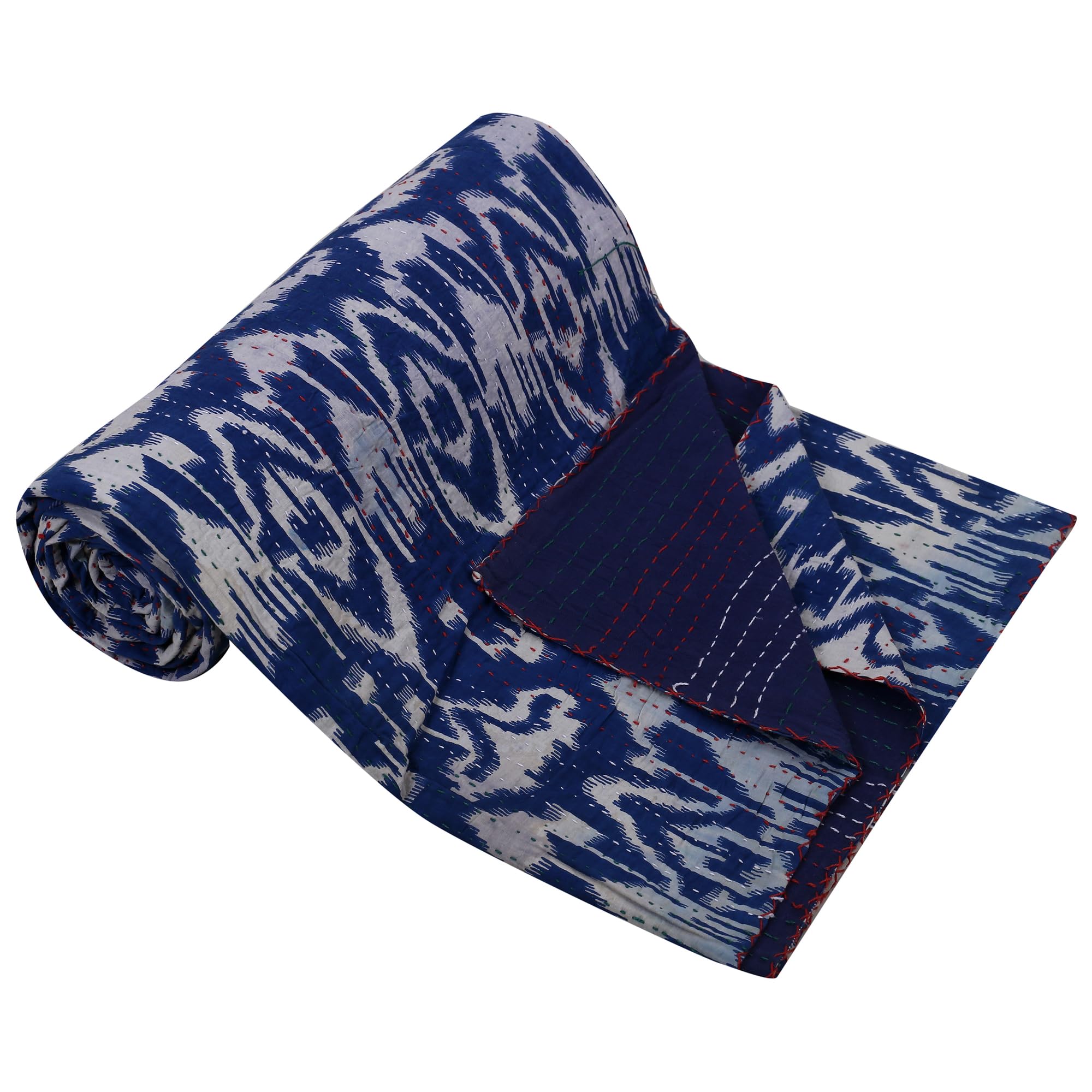 Couvre-lit Kantha bleu coton fait main pour rafraîchir une déco terne