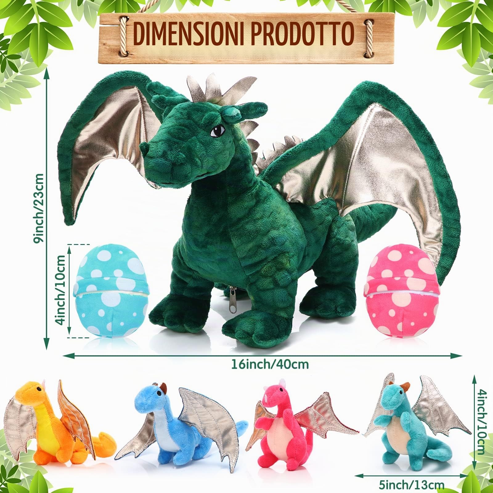 7 Pezzi di Giocattoli Drago Animale di Peluche Drago Grande 40 cm con 4 Graziosi Cuccioli di Drago di Peluche e 2 Uova nella Pancia di Mamma Drago Regali di Compleanno per Adolescenti(Stile Carino)