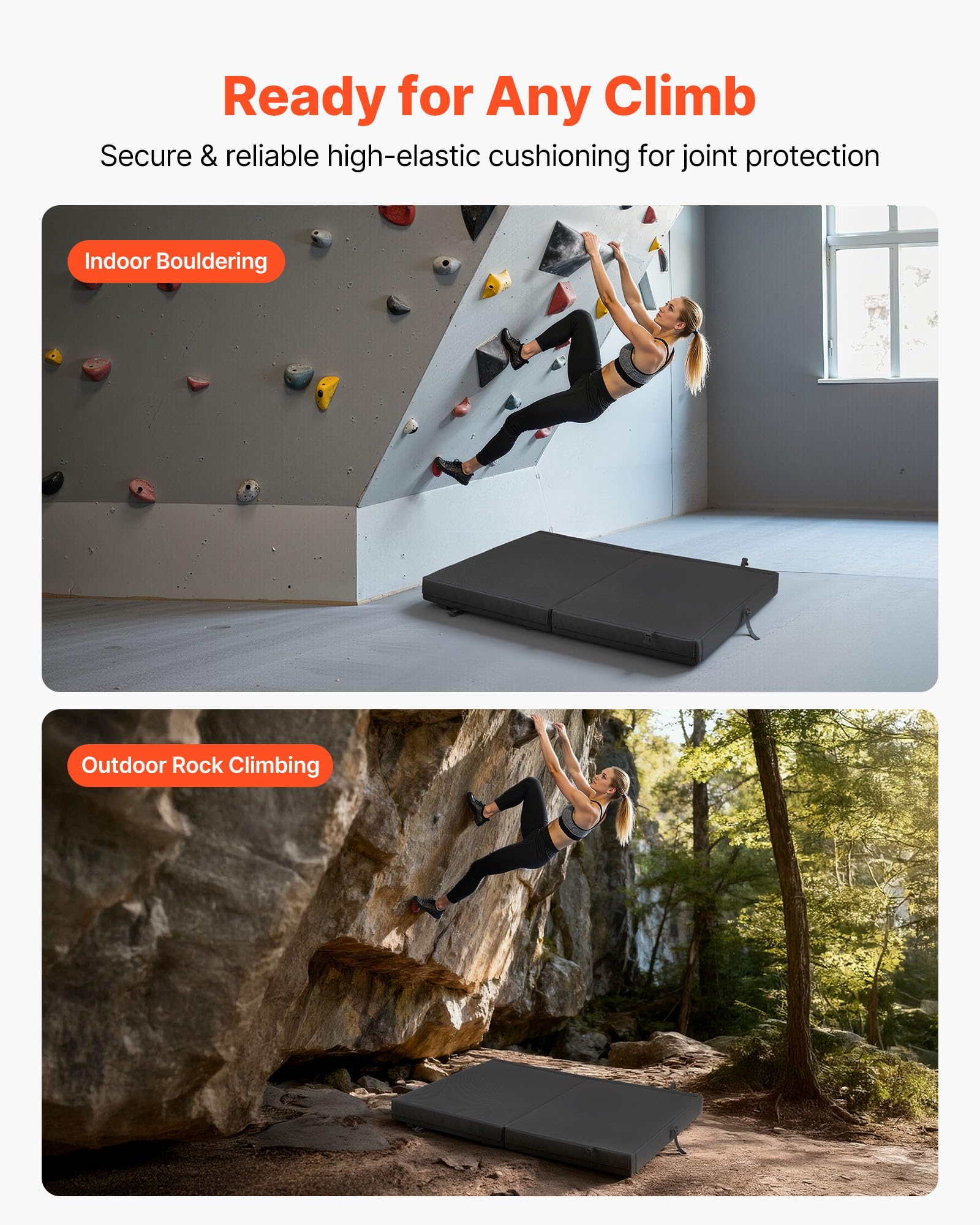 VEVOR Boulder Airpad, Dos Pliegues para montañismo, Almohadilla de Choque con Correas Ajustables para Mochila y asa, Plegable, Ligera para Bloqueo en Interiores y Escalada al Aire Libre