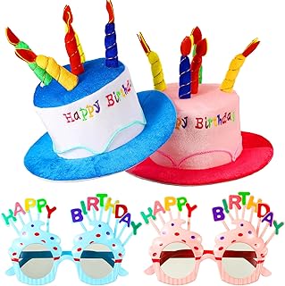 Coume 2 Pcs Plush Cake Birthday Hats for Adults and Pairs Sweet Cream Glasses Party Novelty Decorations Prop Happy Novel Sunglasses Fancy Hats, Blue, Pink, approx. 22.8-23.6 inches